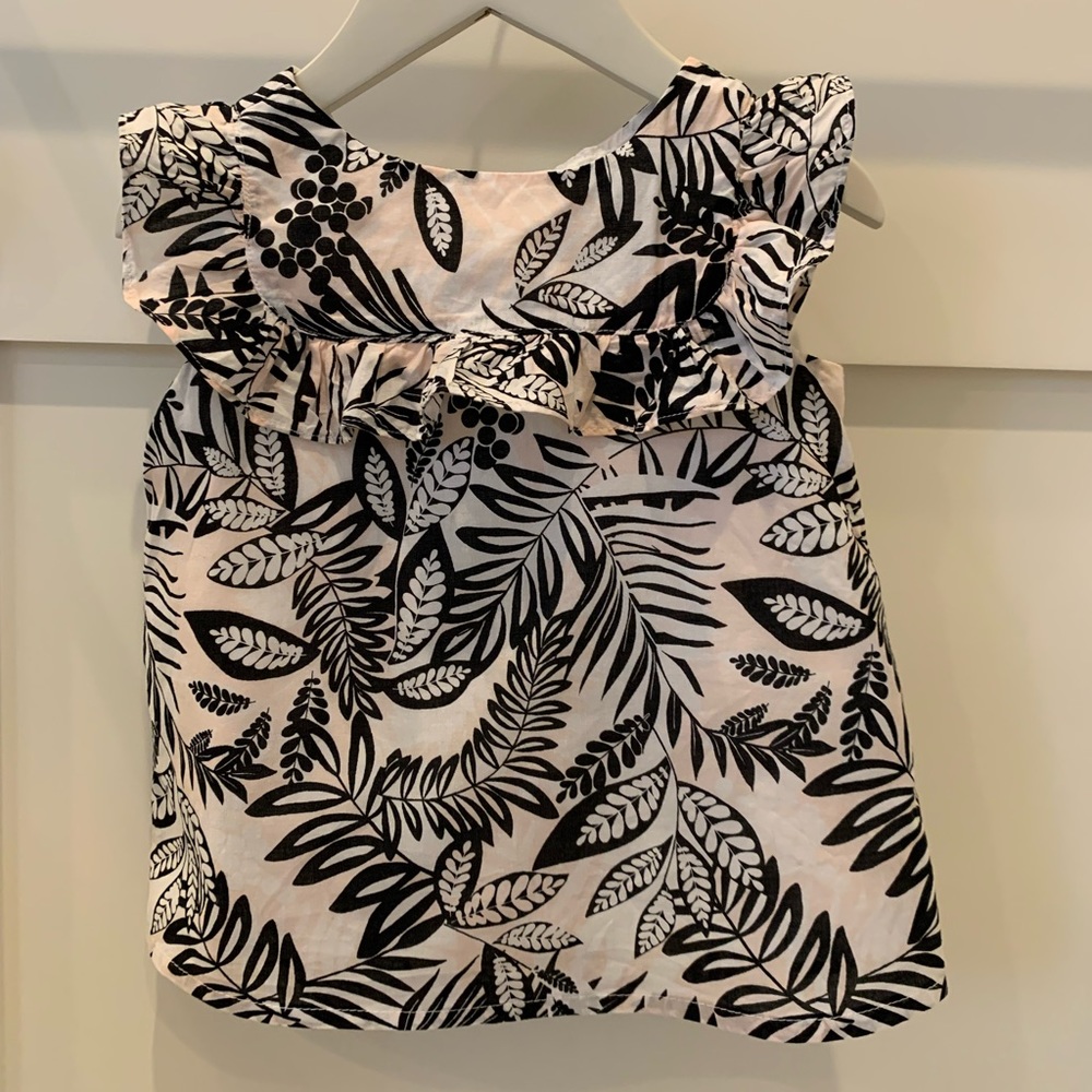 Janie Jack cute pink black leaf print cotton ruffled top size 3 hardly worn!
